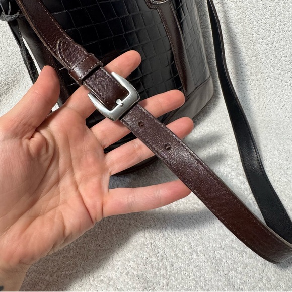 Vintage Brighton Leather Croc Embossed Shoulder Bag Brown Black Bucket Style - Picture 6 of 12
